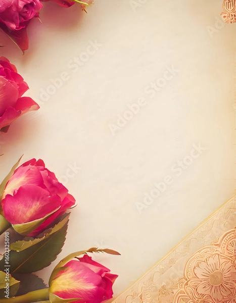 Obraz A soft, elegant background featuring pink roses and decorative elements.