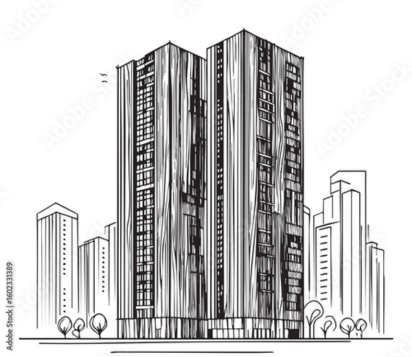 Fototapeta High rise building sketch. Abstract architecture