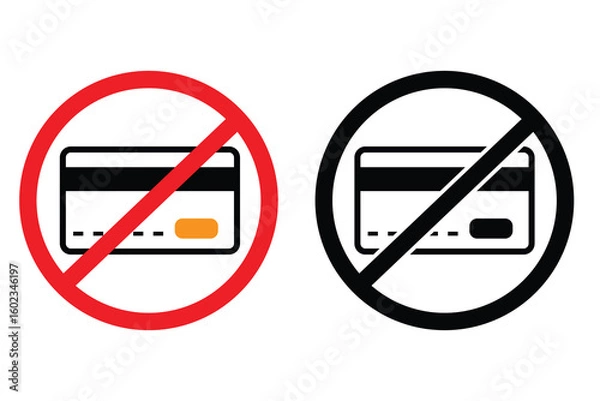 Fototapeta No Credit Card Icon – Payment Not Accepted Sign, Cash Only, Red Crossed Out Card Symbol