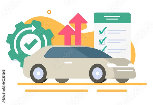 Fototapeta Vehicle car chip tuning performance engine upgrade icon vector graphic illustration flat cartoon, motor automobile improve enhancement service, auto power boost technology image