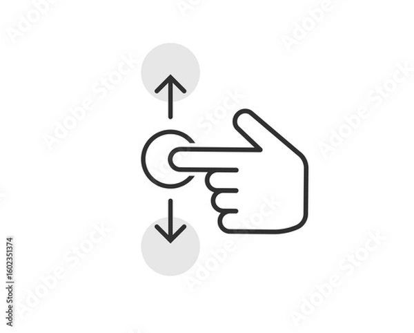 Fototapeta Swipe scroll up down slide icon vector simple element line stroke outline graphic, drag vertical with hand finger sign symbol, tap move pictogram on screen ui hint image clip art