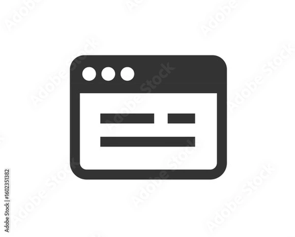 Fototapeta Website simple icon, web site webpage logo glyph pictogram element vector, online page sign symbol with text in browser window ui element black white