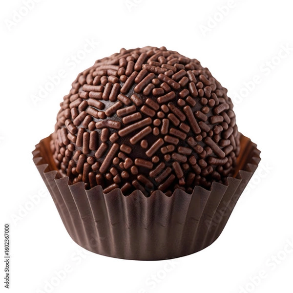 Fototapeta Chocolate Brigadeiro candy with chocolate sprinkles in a brown paper cup isolated on transparent background