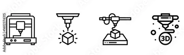 Fototapeta 3D Printing Technology Icons | Vector Line Art Set for Manufacturing & Innovation