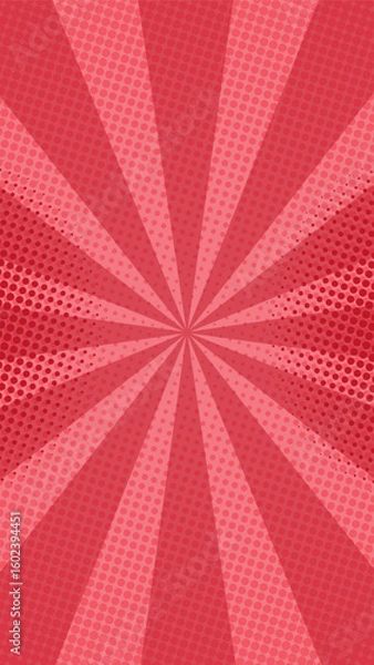 Fototapeta Red vertical comic background halftone sunray style with gradient. Suitable for comics, prints, posters, etc.