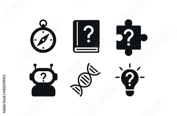 Fototapeta solid icon isolated curiosity pathfinder compass curiosity research journal curiosity puzzle piece curiosity AI chatbot curiosity DNA double heli curiosity y beacon