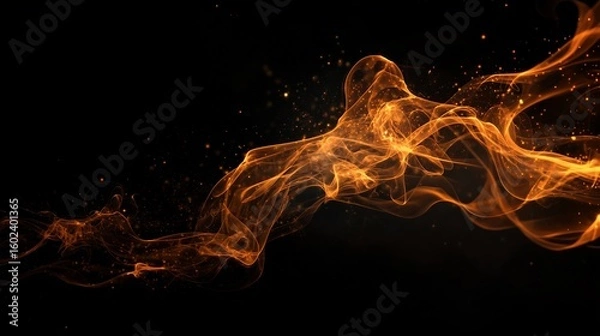 Obraz オレンジの炎、ウェーブ、ベクター、黒背景	