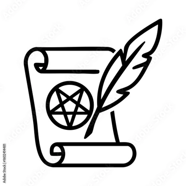 Fototapeta Magic scroll with feather and pentagram icon