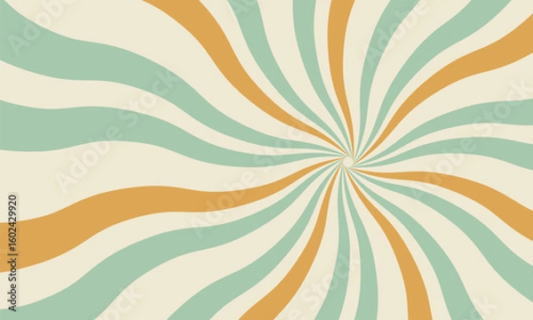 Fototapeta Colorful retro-style wavy spiral background. Groovy 70s-inspired abstract design with a dynamic and nostalgic aesthetic. Perfect for vintage posters, print, banners, social media graphics.