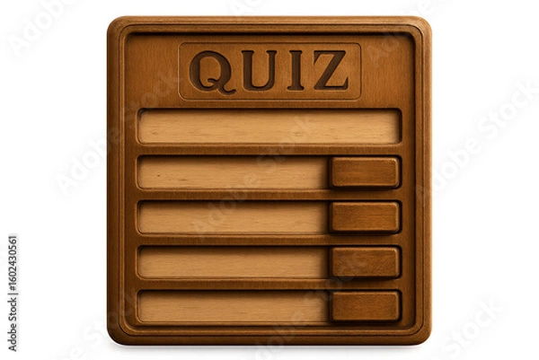 Fototapeta Wooden quiz board game interface with sliders carved on surface on transparent background, quiz board