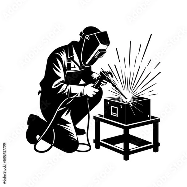 Fototapeta welder working with welding torch