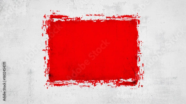 Fototapeta Red painted square frame on a gray textured background. Concept of grunge, abstract, art, design.