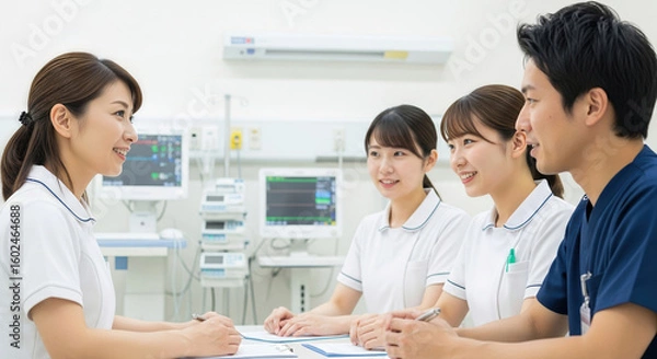 Obraz ナースステーションでカンファレンスをする看護師