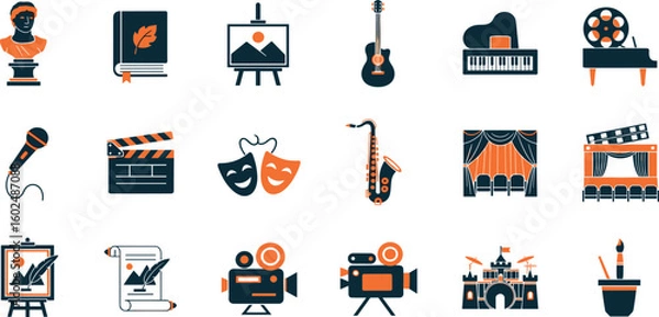 Fototapeta Art & Culture Vector Icon Set Adjustable Line Weight Theater, music, painting, sculpture, photography, cinema, dance, gallery, instruments, performance, film