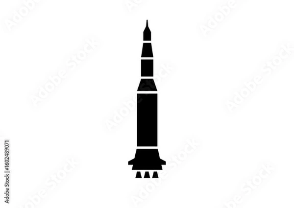 Fototapeta Black Silhouette Rocket Icon for Space Exploration and Sci-Fi Design Resources