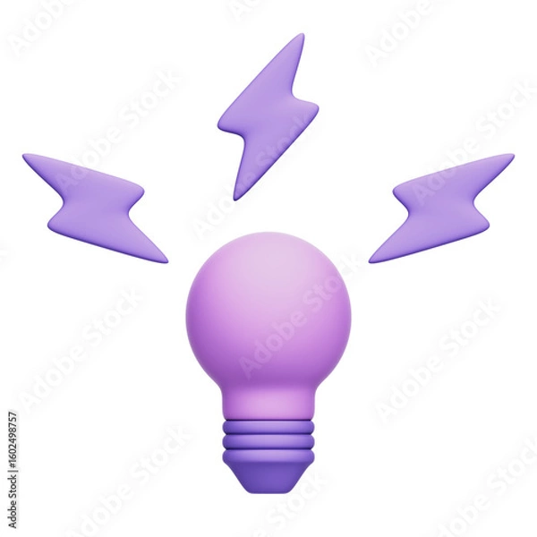 Fototapeta 3D Rendering of a Lightbulb with Lightning Bolts, Representing Ideas and Innovation With Transparent Background