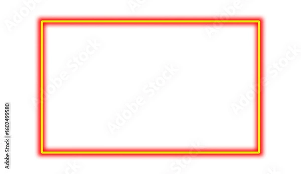 Fototapeta Red neon and Yellow rectangle shape frame. Vivid glowing lavender border isolated on transparent background. Shine glow light electric neon sign Banner, Mockup, presentation, Design element, PNG