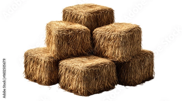 Fototapeta Stack of small hay bales isolated on transparent background
