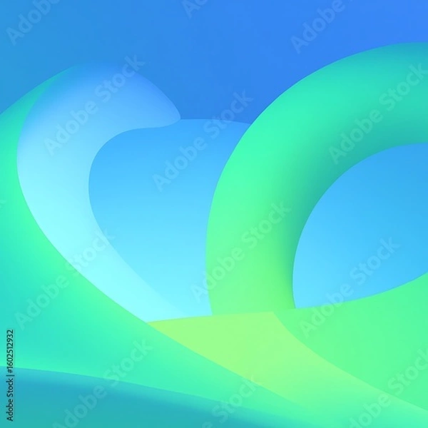 Fototapeta Smooth flowing curves of vibrant blue and green abstract shapes background