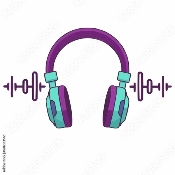 Obraz Colorful headphones with sound waves in a modern design  