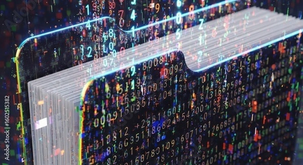 Fototapeta Book with digital data overlay represents knowledge and information