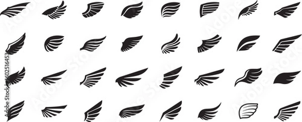 Fototapeta Feather Line Art Icons – Wing, Feather, Bird, Light, Nature, Fly, Soft, Floating, Quill, Vintage, Hand Drawn, Sketch, Decorative, Tattoo Element, Vector