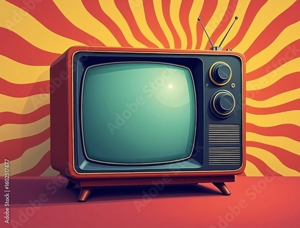 Fototapeta retro_tv_set_with_abstract_70s_wave_pattern_background