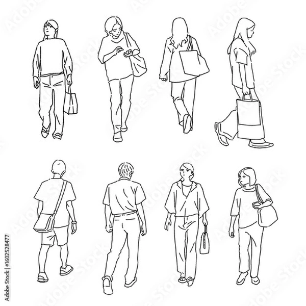 Fototapeta 自然な人物イラスト　線画　シンプル　街