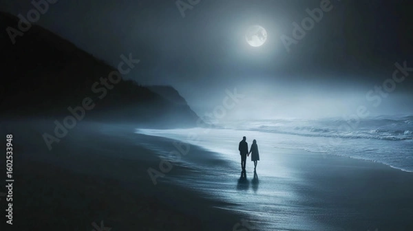 Fototapeta Soft ethereal glow surrounding a couple walking