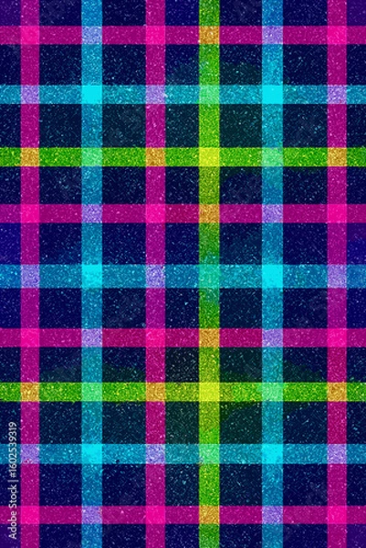 Fototapeta Colorful plaid pattern featuring vibrant pink, green, & blue hues and intricate grid design perfect for textile applications