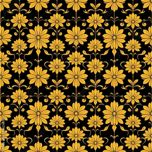 Fototapeta Retro-modern interpretation of daisy patterns in classy Art Deco style.