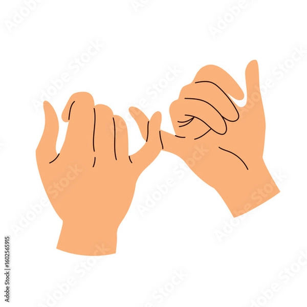 Obraz Cartoon flat design of two hands making a pinky promise gesture. Great for friendship, commitment, trust, or emotional communication illustrations