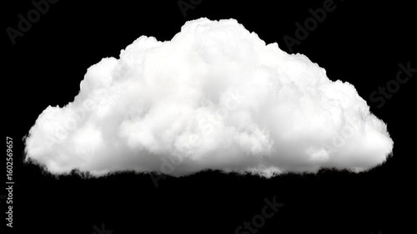 Fototapeta Isolated cumulus cloud against black background. Potential use stock image for weather, climate, or nature-related projects