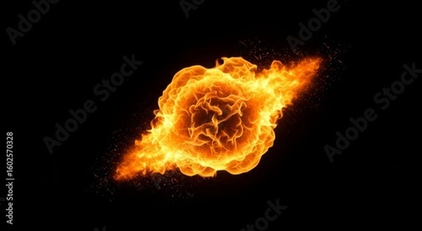 Obraz Fiery Orange Sphere Expoding on Black Background