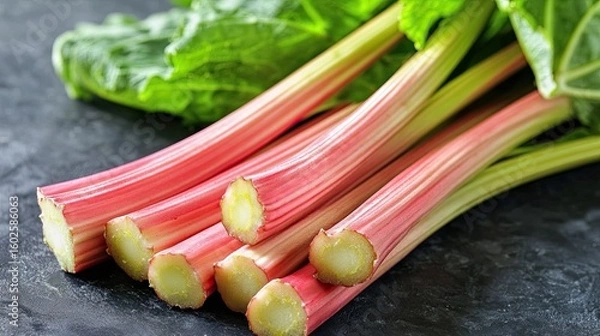 Obraz Fresh Rhubarb Stalks Arranged on a Transparent Background 