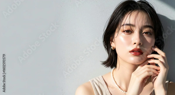 Obraz おしゃれなカットモデル女性の自然光ポートレート (Soft Radiance Portrait Series)