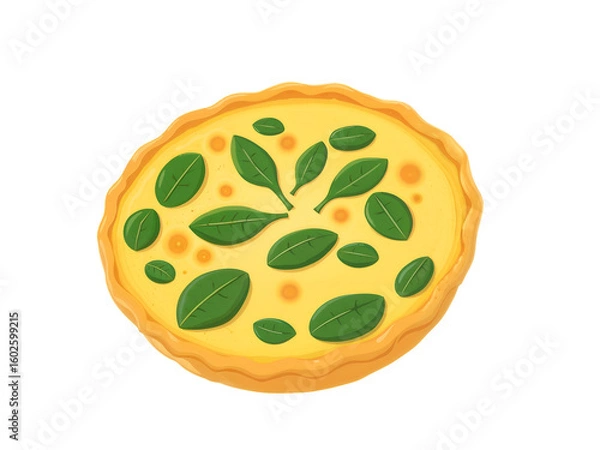 Obraz Flat vector icon of spinach quiche with golden crust and fresh leaves on top. Generative AI