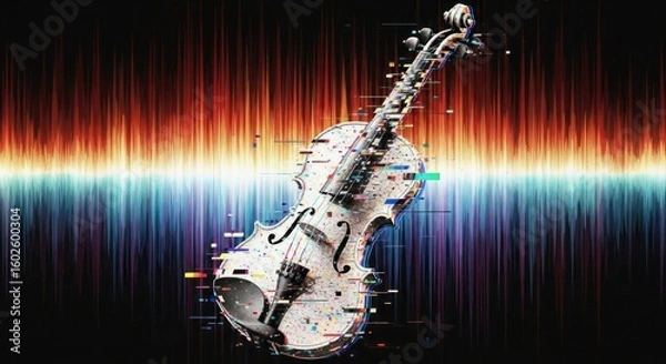 Fototapeta Violin with soundwave visualization digital art