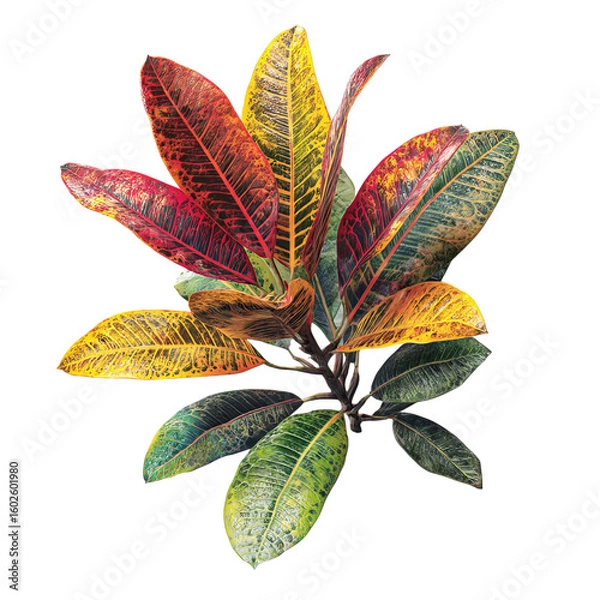 Fototapeta PNG of Vibrant tropical leaves showcasing a stunning blend of red, yellow, and green hues, adding a splash of color to any setting.