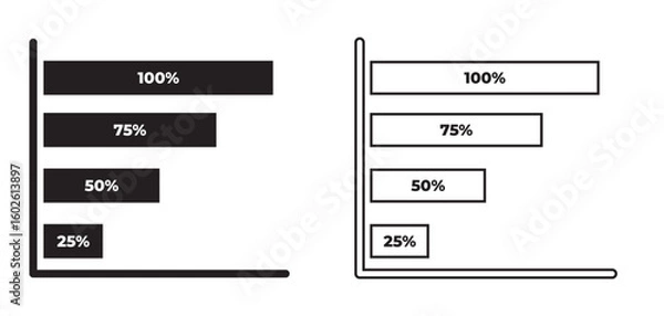 Fototapeta Horizontal histogram glyph icon. Rising interest rate chart. Increasing graph bars. Diagram. Economical report. Business strategy. Silhouette symbol. Negative space. Vector isolated illustration