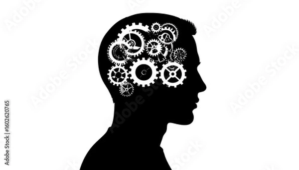 Obraz Silhouette of a head with gears, conveying complex thought processes