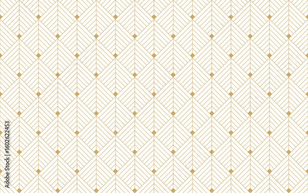 Fototapeta Elegant art deco seamless pattern featuring a subtle golden geometric design with linear and dot accents on a light background. Perfect for refined and classic themes. Vector illustration.