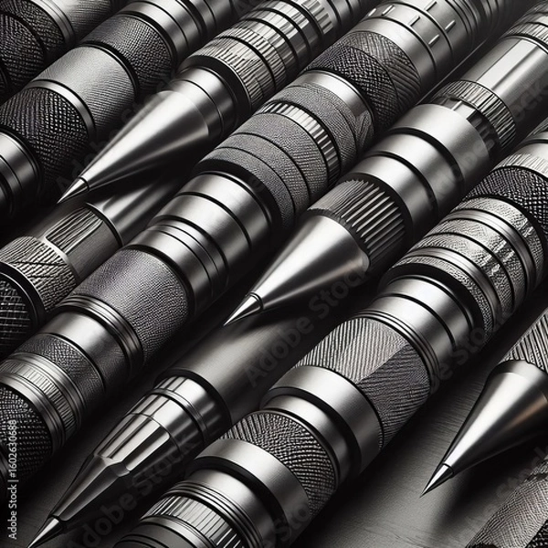 Fototapeta Graphite pencils encased in anodized aluminum barrels with subtl