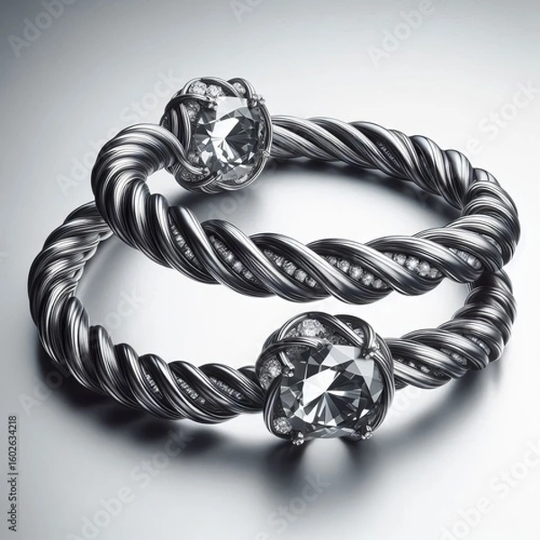 Fototapeta Two identical flexible bangles in blackened palladium each conta