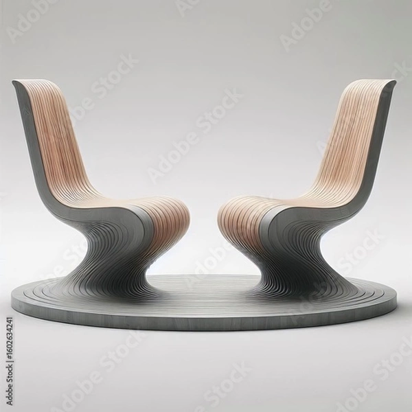 Fototapeta Two seats facing each other on a single curved base made of lami