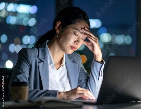 Fototapeta 残業で疲労している女性 Generated image