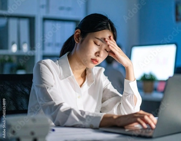 Fototapeta 残業で疲労している女性 Generated image