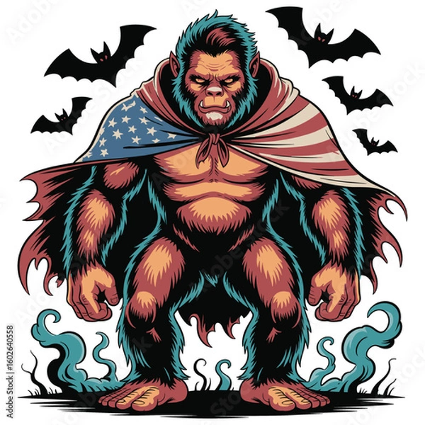 Fototapeta Bigfoot Halloween Vector Illustration – Spooky Sasquatch Monster Graphic for Fall, Horror, and Holiday Designs