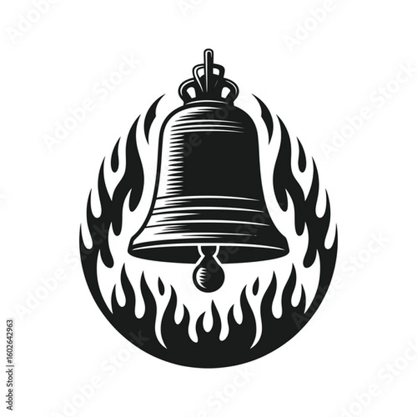 Fototapeta Flaming bell with crown and clapper fire flame