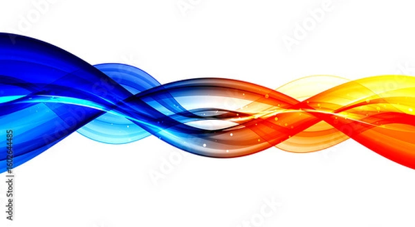 Fototapeta Abstract Blue Orange Swirls Flowing Waves With Sparkles On White Background yellow